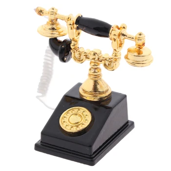 1:12 בית בובות מיניאטורי דגם הטלפון סגסוגת מיני בציר סיבובי טלפון בבית מלאכה קישוט קישוט אביזרים