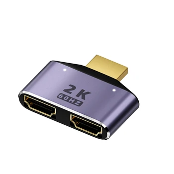 1 2 מתאם מפצל Plug and Play 2K UHD 60Hz מפצל מתאם ממיר עם מחוון מצופה זהב על שולחן העבודה קונסולת משחק