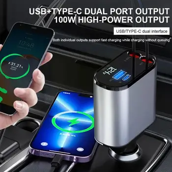 120W 4 ב 1 נשלף מטען לרכב USB Type C כבל לאייפון Huawei Samsung מהר תשלום חוט מצית המודעה Z7J7