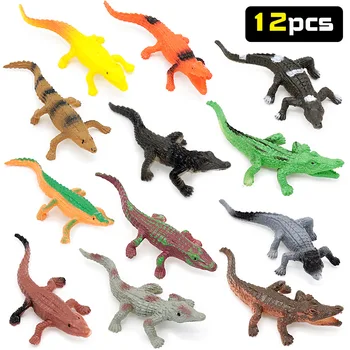 12pcs/lot פלסטיק סימולציה תנין דגם גן חיות, זוחלים, בעלי חיים בובה פראית, חיות דמויות דמויות צעצועים מתנה צעצועים
