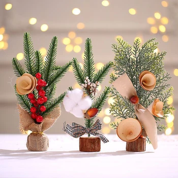 1PC 25cm מיני עץ חג המולד עם בסיס עץ קטן עץ אורן לשולחן בית שנה החדשה חג המולד מסיבת שולחן קישוט קישוט