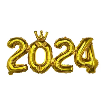 1PC השנה החדשה רדיד בלונים קראון רוז זהב כסף בלון קישור 2024 המספר מסיבת חתונה קישוטים פסטיבל ציוד למסיבות