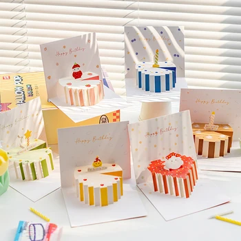 1pcs יום הולדת שמח כרטיס לילדים משפחת חברים 3D עוגת יום הולדת Pop-Up כרטיסי ברכה, גלויות מתנות עם המעטפה.