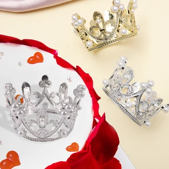 1Pcs מיני הכתר קישוט עוגת נסיכה טופר פנינת הכתר ילדים אביזרי שיער לחתונה מסיבת יום הולדת קישוט העוגה