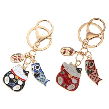 2 יח 'מפתח טבעת תליון חתול מצויר השנה נושאים מחזיק מפתחות וינטג' עיצוב אביזר תיק תלייה