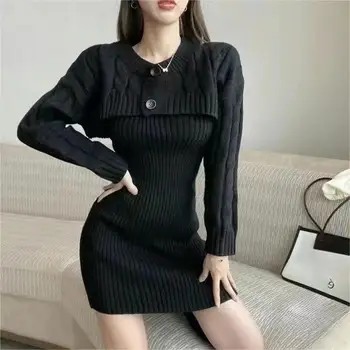 2022 חדש חם ילדה קוריאנית סגנון סרוגים קנבוס דפוס קצר שרוול ארוך צעיף רטרו החיצון להתאים חולצה של נשים מקשה אחת