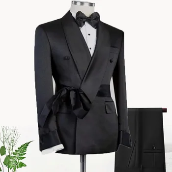 2023 גברים חליפה 2 חלקים קשת הצעיף דש מעיל מכנסיים יחיד עם חזה ז ' קט של גברים מקרית חליפות חתונה מסיבה עסקים לרקוד