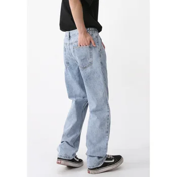 2023 גברים מוצר חדש של דק מזדמנים מכנסיים ג 'ינס עם גומי במותניים ג' ינס רטרו אופנה רזה צבע כחול מכנסיים S-XL