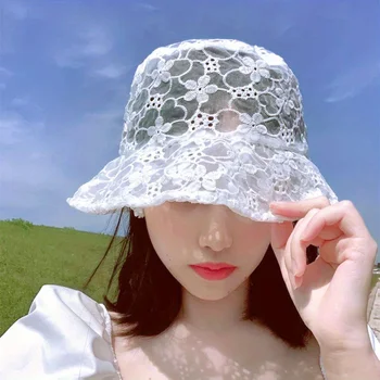 2023 חדש לנשים הגנה מפני השמש Lase פרח עיצוב דק דלי כובעים הפנים מכסה לנשימה שמש של נשים כובע כובע