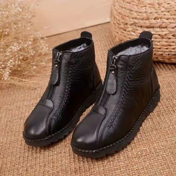 2023 חורף נשים מגפי קרסול אופנה חמים של אמא מגפיים עם תחתית שטוחה נוח Slip שאינם הרוכסן הקדמי סגר נקבה נעליים