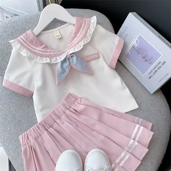 2023 יפן סתיו אביב מלחים החולצה החולצה + jk קפלים החצאית פעוטות בנות כותנה עשרה ילדים 6 7 8 9 10 11 12 שנה