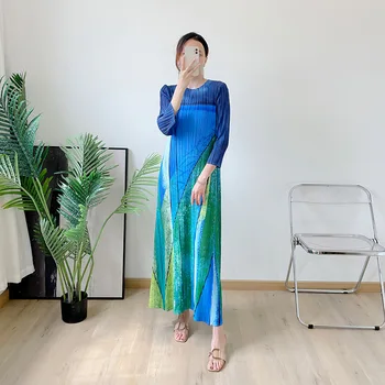 2023 קיץ נשים חדשות של אופנה צרפתית רטרו הדפסה ירוק מזדמן שמלה ארוכה מעצב אלגנטי המפלגה בגדים