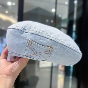 2023 רטרו ג ' ינס הכומתות כובע מזדמן סתיו צל צייר כובע קוריאנית מוצק צבע המתומן של נשים צייר כובעים