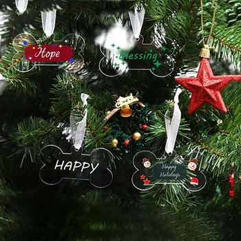 20pcs עץ חג המולד DIY, קישוט ברור ריק אקריליק מחזיק מפתחות תליונים כלב עצם הצורה צעצועי ילדים, מסיבת חג המולד קישוט