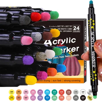 24 צבעים צבע אקרילי טושים עטים צבעוניים כפול ראש המברשת/עגול טיפ לילדים DIY חג המולד ציור סלע מתכת, קרמיקה, עץ