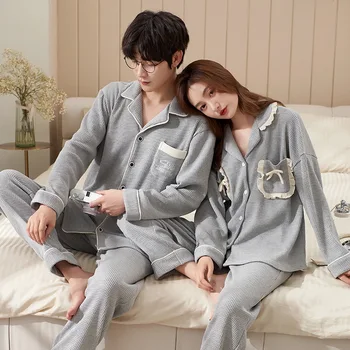 2PCS/Set כמה סטים של פיג ' מה מכותנה מקרית סקסי הלבשת לילה Loungewear נשים קוריאני פשוט Pijamas שרוול ארוך חולצות Homewear