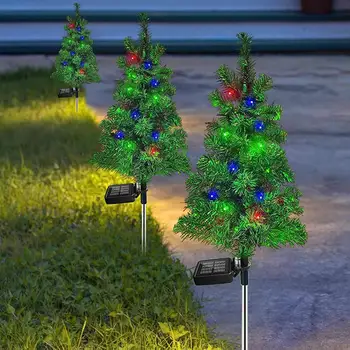 2Pcs עץ חג המולד אורות השמש קל לשימוש באנרגיה סולארית מנורת גן יתד האורות על מסלול חצר חיצונית קישוטים