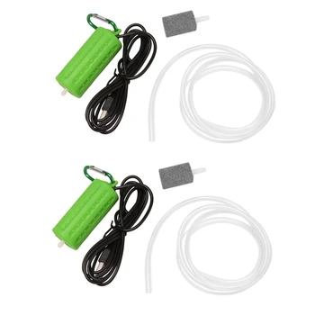 2X USB Mini אוורור משאבת אוויר, משאבת Aerator אקווריום אולטרה שקט מיני דגי טנק ללכת לדוג משאבת חמצן -ירוק