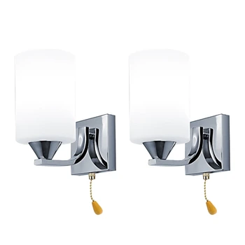 2X זכוכית מודרנית אור Led קיר מנורות קיר מנורת תאורה מקורה עיצוב חדר השינה,ראש יחיד עם מתג לבן