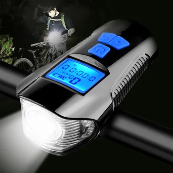 3 ב-1 עמיד למים אופניים אור USB טעינת האופניים הקדמי אור הכידון רכיבה על אופניים אור הראש / קרן מהירות מד מסך LCD