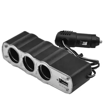 3-שקע מצית מפצל 12V המכונית לשקע חשמל מתאם עם כבל USB יציאות טעינה מטען לרכב עבור רוב מכונית או אופנוע