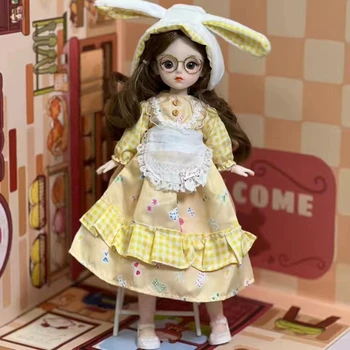 30cm Kawaii BJD בובת ילדה 6 נקודות משותפות מטלטלין בובה עם בגדים אופנה שיער רך להתלבש ילדה צעצועים מתנת יום הולדת בובה חדשה.
