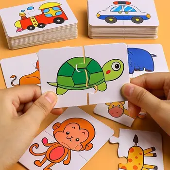 32Pcs מונטסורי הפעוט כרטיס התאמת משחק מוקדם חינוך פאזל צעצועים קריקטורה פאזל צעצועים צבע צורה אימון קוגניטיבי מתנה