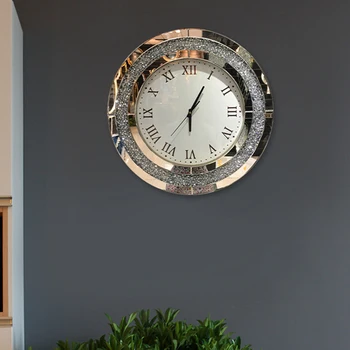 3D גדולים שעון קיר מראה גדולה בגודל כסף יהלום יוקרתי שקט השעון האמריקאי המודרני Horloge Murale קישוט בית GPF50YH