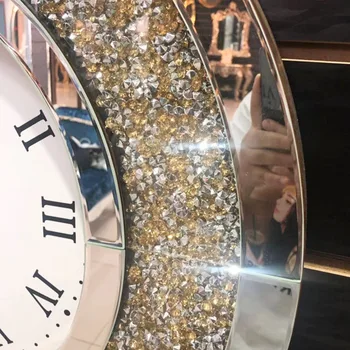 3D גדולים שעון קיר מראה גדולה בגודל כסף יהלום יוקרתי שקט השעון האמריקאי המודרני Horloge Murale קישוט בית GPF50YH