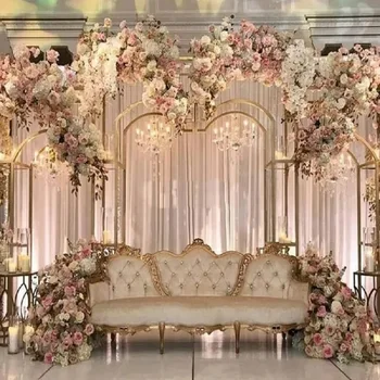 3pcs החתונה מצופה זהב הרקע של מסך מסגרת ברזל אמנות הלב קשת מקורה סצנת חתונה קישוט אביזרים ופרח מדפים