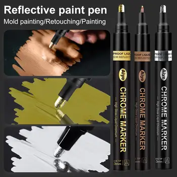 3Pcs מראה כרום עט סימון ברונזה מוזהב מודל ציור סימון DIY אמנות פרויקטים רעיוני קבוע מתכתי צבע העט.