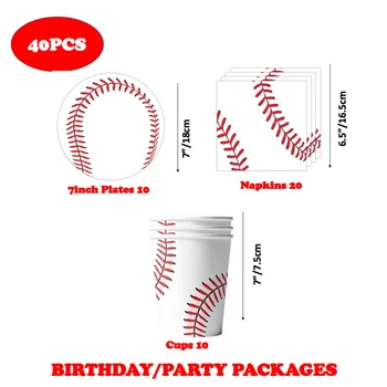 40pcs 10 אנשים משתמשים בייסבול מסיבת נושא אספקה הביתה למסיבת יום הולדת התינוק החתונה קישוטי כוסות חד פעמיות מפיות