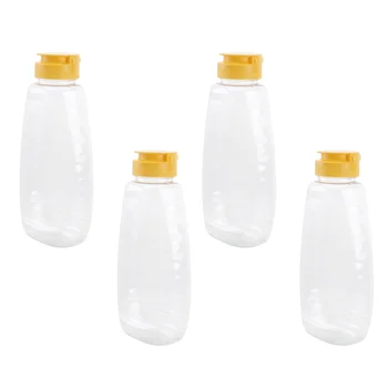 4Pcs ברור מותק בקבוקים עם מכסים, צנצנות דבש דליפת הוכחה לסחוט דבש בקבוק פקק מיכל מטבח ביתי שימוש ( 500 גרם