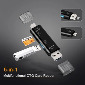 5 ב-1 רב-תכליתי Usb 2.0 Type C/Usb /מיקרו Usb/Tf/SD קורא כרטיסי זיכרון OTG קורא כרטיסי מתאם טלפון נייד אביזרים