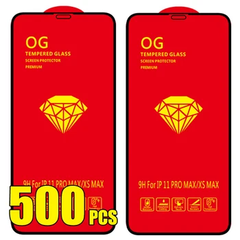 500pcs OG זכוכית מחוסמת כיסוי מלא מעוקל מגן מסך השומר סרט עבור iPhone 15 Pro מקס 14 + 13 Mini 12 11 XS XR-X 8 SE