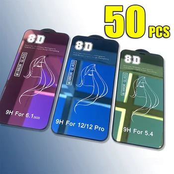 50pcs 8D מראה זכוכית מחוסמת לפצות סרט מגן מסך מגן עבור iPhone 15 Pro מקס 14 + 13 Mini 12 11 XS XR-X 8 7 SE