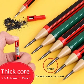 5PCS סטודנט 2.0 אוטומטי עיפרון עבה עם ליבת עופרת מחדד עמיד עמיד עיפרון כותב ברציפות 2b