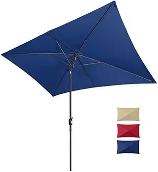 6.5x10ft מטריה מלבני, שוק חיצוני שולחן מטריות עם כבד מוט, UV להגן על מטריה עם דחיפה בוטון הטיה &