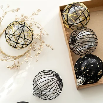 6Pcs 8cm חג המולד נצנצים Balls Ornaments אייל כוכבים עץ חג המולד תליון תלוי קישוט מסיבת חתונה בבית עיצוב אמנות להגדיר