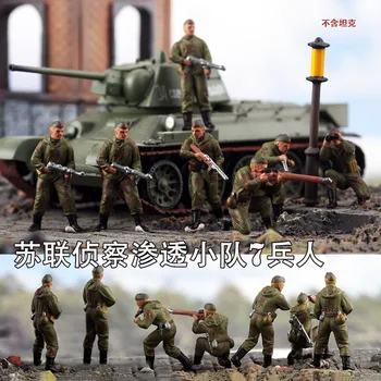 7pcs בקנה מידה 1/72 הסובייטי הצבא האדום סיור הסתננות צוות 7 חיילים 7 דמויות מודל עם המכונית צעצוע DIY זירת בובות קישוט