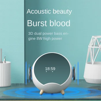 AI חכם Bluetooth רמקול אלחוטי נייד נטען מראת איפור 4000mAh שעון מעורר מיני סאב עם TF AUX