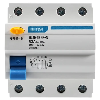 BL1E-63 3P+N 63A RCCB הנוכחי שיורית מפסק 400V 30MA חשמלי דליפה הגנה מיני המפסק