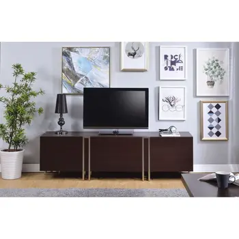 Cattoes טלוויזיה עמוד אגוז כהה & ניקל קל להרכבה מקורה הרהיטים בסלון