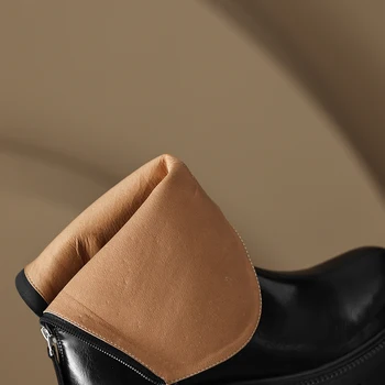 Cialisa פלטפורמה נשים עגל אמצע מגפיים 2023 סתיו חורף עגול הבוהן רוכסן עור אמיתי עקב גבוהות בעבודת יד גברת נעליים שחורות 40