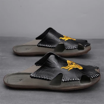 CYYTL גברים נעלי מזדמנים אופנה קיץ אור חיצוני החלקה זכר נעלי פלטפורמה מעור הליכה שטוח חוף סנדלים בתוספת גודל