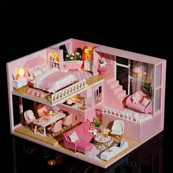 DIY בית הבובות ערכת 3D הרכבה דגם DIY בית בובות יצירתי ריהוט חדר בניין בית מלאכת יד ביד מתנה ליום האהבה