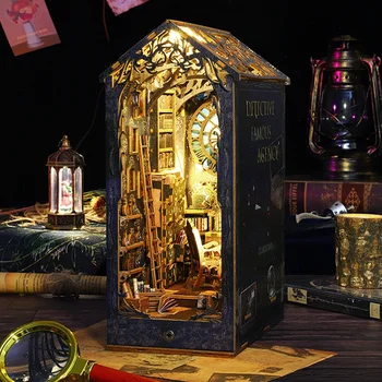 DIY הספר פינה ערכת DIY Booknook מדף עם אורות, 3D פאזל עץ דקורטיביים לילדים/מבוגרים