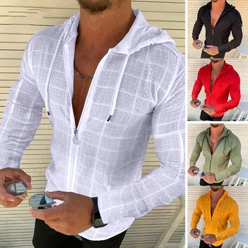 EWSFV 2021 סתיו חם האופנה גברים של 5 מוצק צבע ארוך שרוולים T-Shirt מזדמן אופנתי עם ברדס רוכסן גודל גדול סלים חולצת הטריקו של הגברים