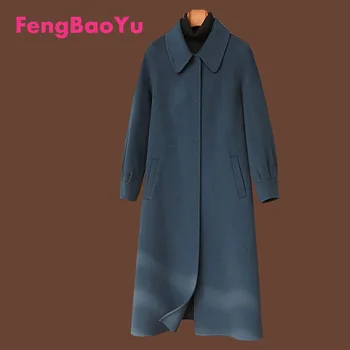 Fengbaoyu דו צדדי קשמיר מעיל נשים של אמצע זמן חורף סגנון הפבורן בסגנון קלאסי מזג פשוט אלגנטי צמר מעיל