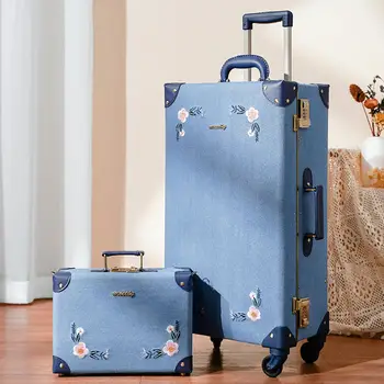 FirstMeet בציר מטען עור אופנה נסיעות מזוודה עם תיק 20/24/26 אינץ הסיסמה לשאת על מזוודה טרולי מקרה
